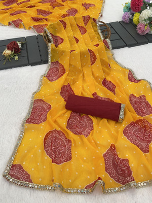 NESHVI ENTERPRISE Printed Bollywood Georgette Saree(Gold)