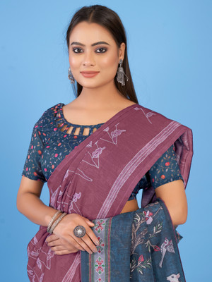 Sareemall Printed Daily Wear Linen Saree(Multicolor)