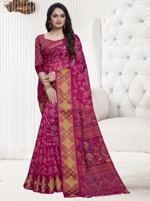 Sareemall Printed Daily Wear Cotton Blend Saree(Pink)