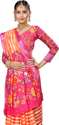 Gajal Printed, Digital Print Kanjivaram Pure Cotton, Cotton Linen Saree(Orange)