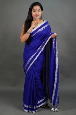 Bholanath textile Embroidered Handloom Cotton Blend Saree(Blue)