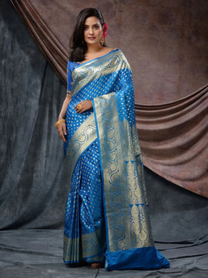 Krishneshwari Self Design Kanjivaram Pure Silk Saree(Light Blue)