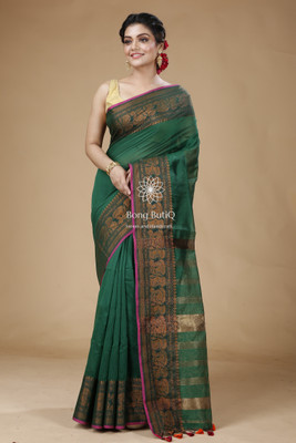 Bong ButiQ Woven Bhagalpuri Handloom Cotton Silk Saree(Green)