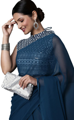 NPLASH FASHION Embroidered Bollywood Georgette Saree(Pack of 2, Dark Blue)