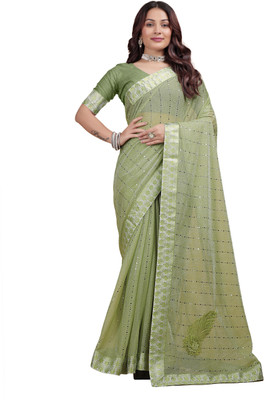 Lighthouse Solid/Plain Bollywood Lycra Blend Saree(Green)