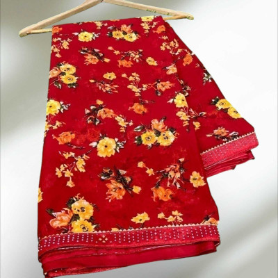 Majisasari Printed Bandhani Chiffon Saree(Maroon)