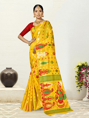 ANOUK Woven Mysore Chanderi Saree(Yellow)