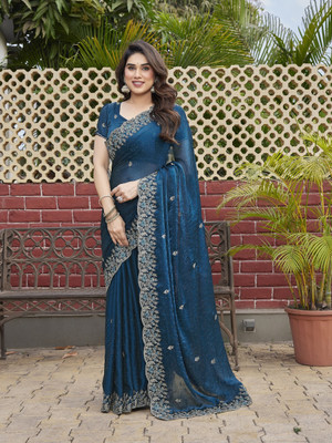 Tasrika Self Design Bollywood Jimmy choo Saree(Dark Blue)