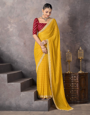 Satrani Self Design Bollywood Georgette Saree(Yellow)
