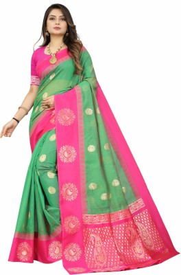 The Vendorvilla Woven Banarasi Jacquard Saree(Pink, Light Green)