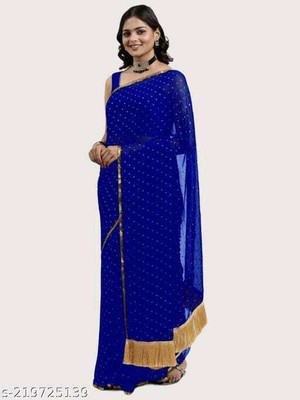 VINIT ENTERPRISE Polka Print Daily Wear Chiffon Saree(Blue)