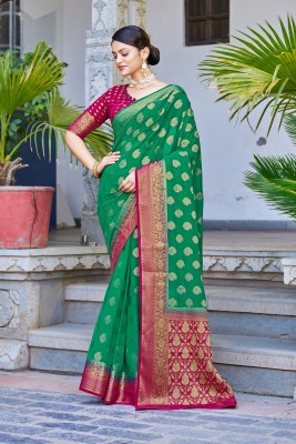 Sariya Woven, Embellished Banarasi Georgette, Jacquard Saree(Light Green)