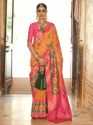 Tasrika Woven Banarasi Silk Blend Saree(Mustard)