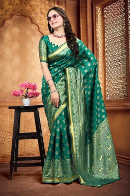 Om Shantam sarees Woven Banarasi Art Silk, Jacquard Saree(Green)