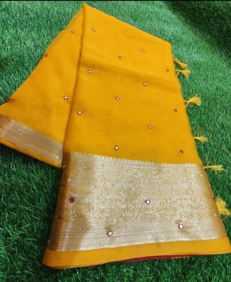 Banaras silk palace Woven, Embellished, Dyed Banarasi Organza Saree(Yellow)