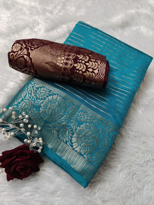 Sakhi Vastra Digital Print, Woven Banarasi Jacquard, Silk Blend Saree(Blue)