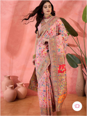 Wovenza Self Design, Woven Bollywood Cotton Blend, Semi-Pashmina Saree(Pink)