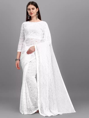 Nexaafashion Embroidered Bollywood Net Saree(White)