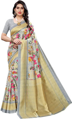 Grubstaker Digital Print Bollywood Art Silk Saree(Grey)