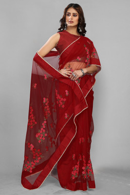 PATLANI STYLE Embroidered Bollywood Net Saree(Maroon)