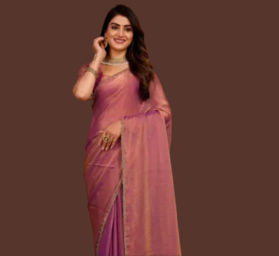 HouseOfCommon Self Design, Embroidered Kanjivaram Jimmy choo, Pure Cotton Saree(Purple)