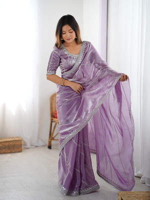 Sajavat Embroidered, Embellished, Woven Bollywood Jimmy choo Saree(Purple)