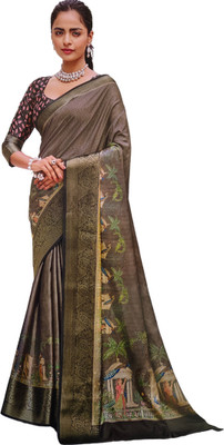 Mangalam Enterprise Digital Print Bollywood Silk Blend Saree(Grey)