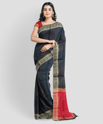 FAGULAL SILK FASHIONS Striped Bollywood Art Silk Saree(Dark Blue, Red)