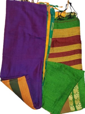 ALPANAA Striped Handloom Cotton Silk Saree(Multicolor)