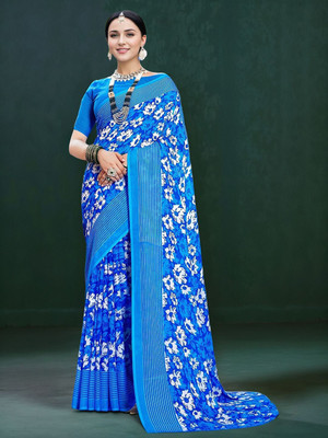 ANOUK Printed Daily Wear Georgette Saree(Blue)