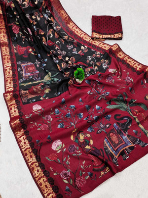 Sita Printed Bollywood Viscose Rayon Saree(Black)