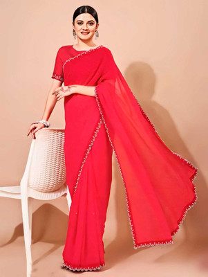 kiyafab Embellished Bollywood Georgette Saree(Red)