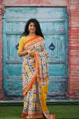 Clothonus Printed Ikkat Pure Cotton Saree(Multicolor)