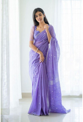 Divastri Solid/Plain Handloom Cotton Linen Saree(Purple)