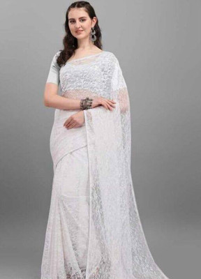 SAREEYA16 Self Design Daily Wear Net Saree(White)