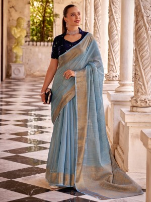 Divastri Woven Banarasi Silk Blend Saree(Light Blue)