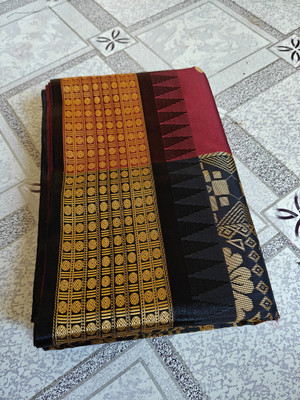 Afronza Temple Border, Striped, Self Design Sambalpuri Silk Blend, Art Silk Saree(Maroon)