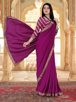 VEERA GROUPS Embroidered Bollywood Art Silk Saree(Purple)