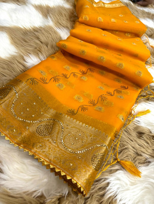 Banaras silk palace Embellished Banarasi Organza Saree(Yellow)