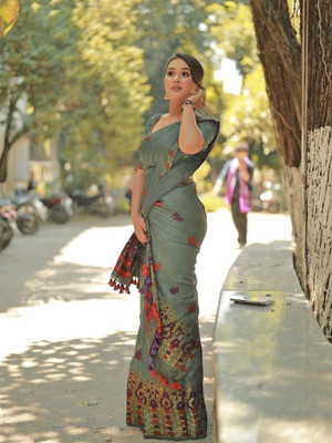 Bhagavati Self Design Mekhela Chador Polyester Saree(Dark Green)