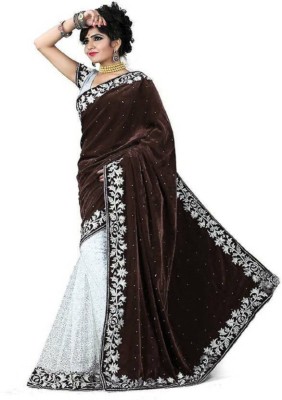 Nilkanthvarni Creation Embellished Bollywood Velvet, Net Saree(Brown)