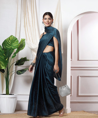 SIRIL Embellished, Solid/Plain Bollywood Satin Saree(Blue)