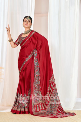 Shrimorifashion Printed Bollywood Satin Saree(Maroon)