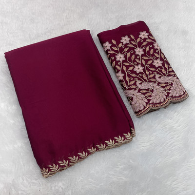 2SD gratitude Embroidered, Solid/Plain Bollywood Chiffon, Art Silk Saree(Pink)