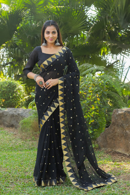 Moda Rapido Embroidered Daily Wear Georgette Saree(Black)
