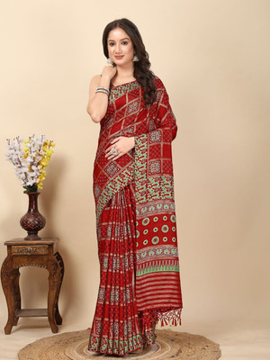 J6 Designers Printed Banarasi Art Silk Saree(Red)