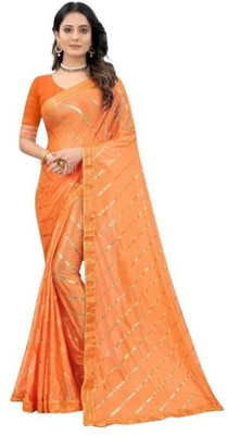 Sonali Fashion Striped Leheria Lycra Blend Saree(Orange)