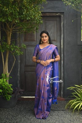 Pinky Fashion Self Design Banarasi Cotton Silk Saree(Purple)