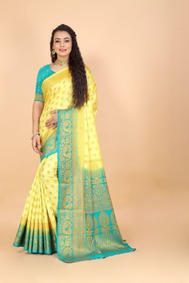 rudrapriya fashion Woven Banarasi Art Silk Saree(Yellow)