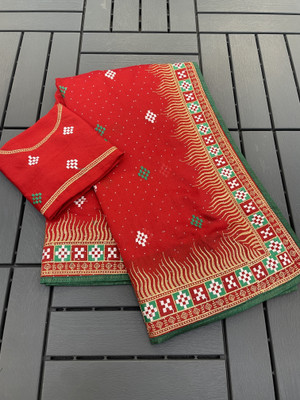 KHRITI FAB Embroidered Bollywood Silk Blend Saree(Red)